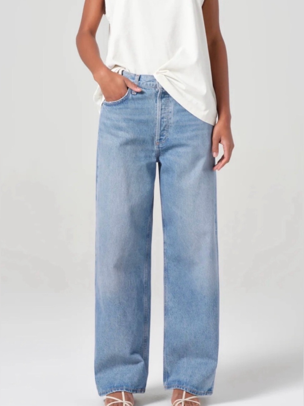 NWT AGOLDE Low Slung Baggy Libertine med wash wide leg button fly denim jeans 27